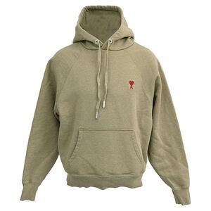 AMI Paris Small A Heart Popover Hoodie in Green Cotton